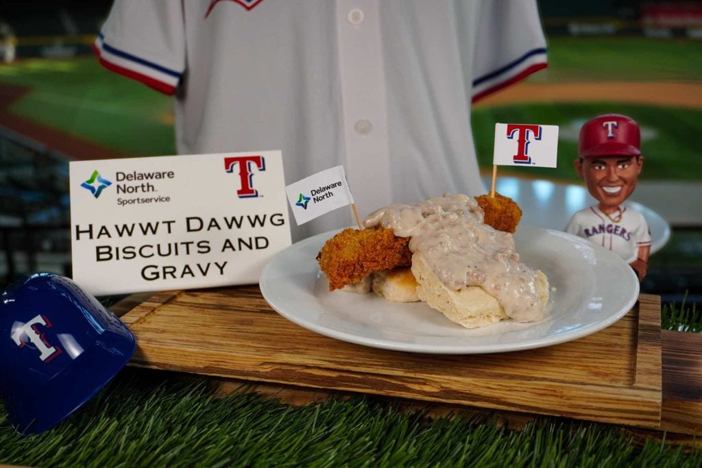 hawwt dawwg biscuits and gravy at texas rangers baseball game