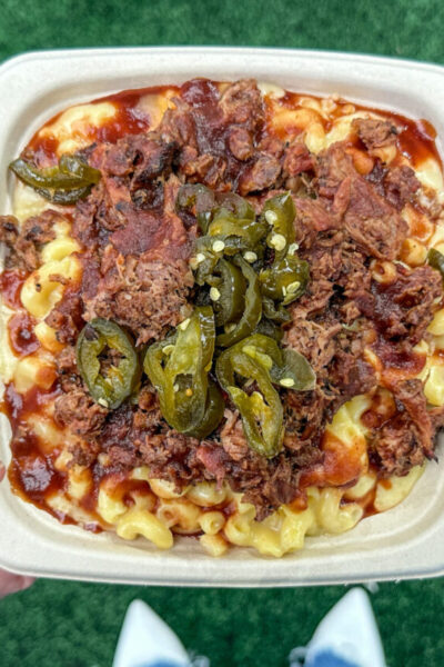 Brisket mac n cheese bowl at dallas cowboys football game